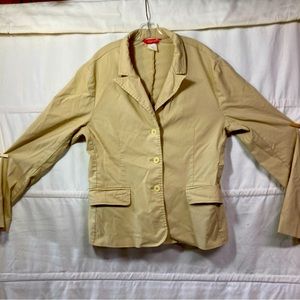 ESPRIT women Oversized Chino Tan 3/4 Sleeve Preppy Vintage Over Coat Jacket SZ M